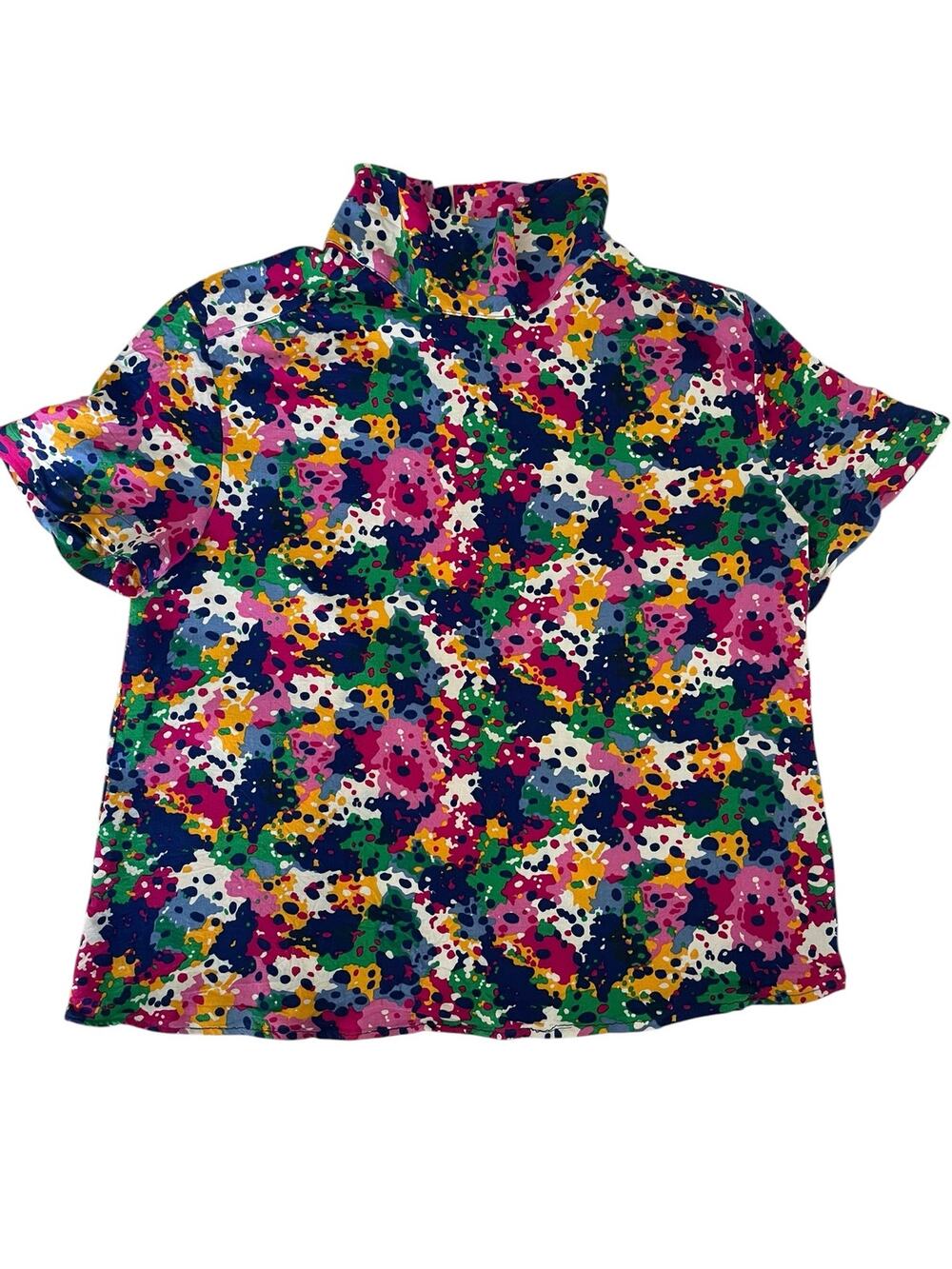 Vintage Career Guild Abstract Painterly Mock Neck Blouse Made in USA Sz 18